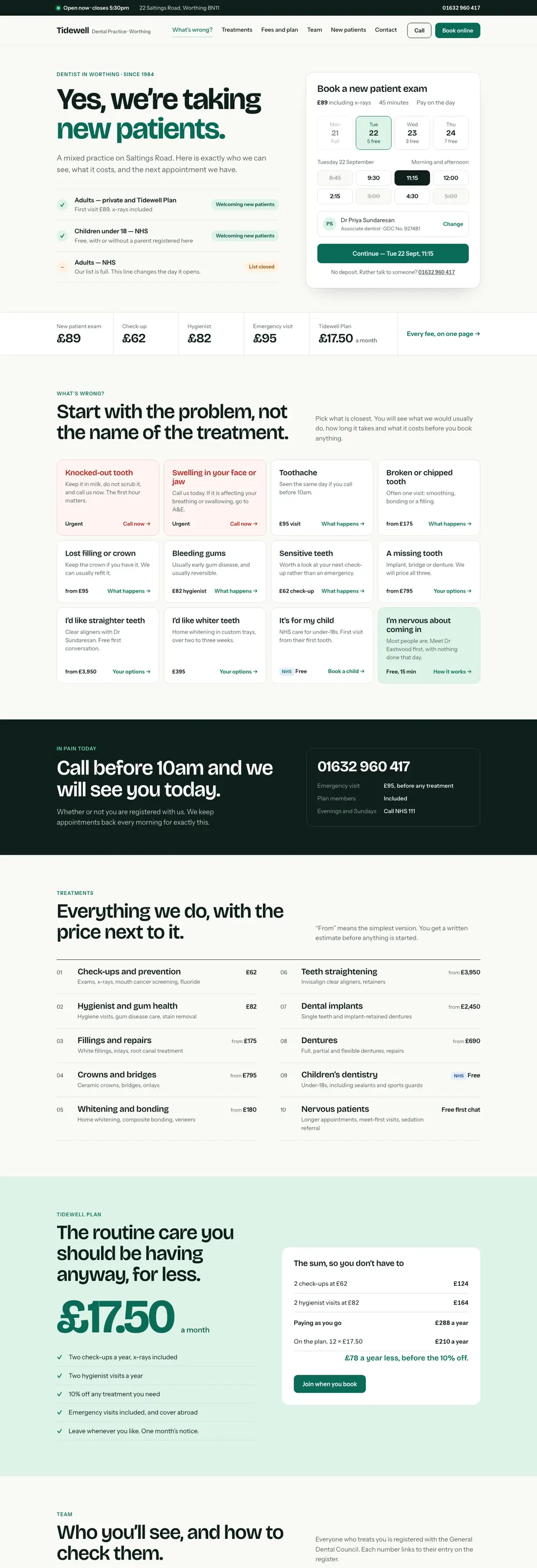 The The front desk design: the top of the sample practice’s homepage