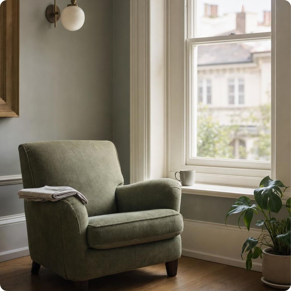 An armchair by the waiting room window